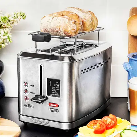 GASTROBACK Design Digital 2‑Slice Toaster, 950 W, Bagels, Gluten-Free, 7 Toast Programs, Extra-Wide Slots, Stainless Steel - 62395
