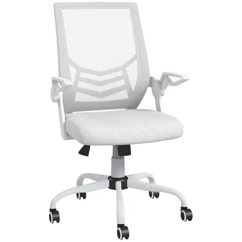 Vinsetto Office Chair with Flip-up Armrest, Mid Back Desk Chair with Mesh Back, Lumbar Support, Adjustable Height, Swivel Wheels for Home, White