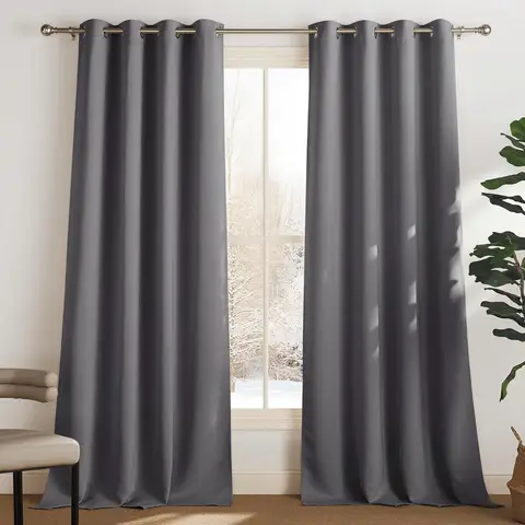 PONY DANCE Blackout Curtains with Eyelet, 2 Panels W140 x L245cm (W55 x L96inch), Grey
