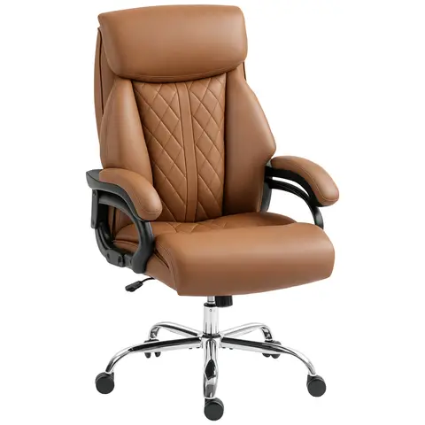 HOMCOM Executive Office Chair, 150kg Big and Tall PU Leather Desk Chair with Spring Padding, Quiet Swivel Wheels, High Back, Height Adjustable, for Home, Light Brown
