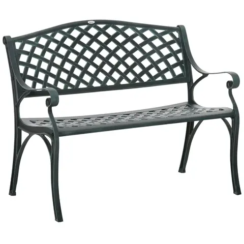 Outsunny Cast Aluminium Outdoor Garden Bench 2 Seater Antique Patio Porch Park Loveseat Chair Verdigris