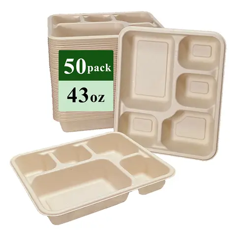Ruibamboo disposable bamboo fiber tray 43oz 5-comp
50pack