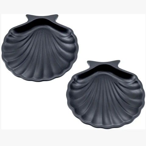 MyGift Set aus 2 schwarzen Muschel-förmigen Schmuck-Organizer-Schalen – Dekorative Ringschale & Aufbewahrung für Ohrringe, Münzen und Accessoires