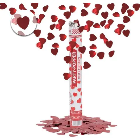 Konfettikanone Party Popper Rote Herzen - 1 Stück