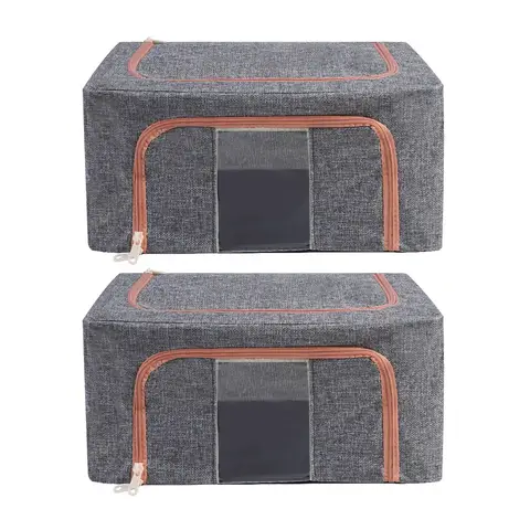 2 Pack 22L Small Foldable Closet Organizers and Storage Bins with Lids, Fabric Cube Boxes for Shelves