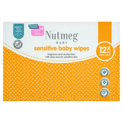 Nutmeg Sensitive Baby Wipes 12 x 60 Pack