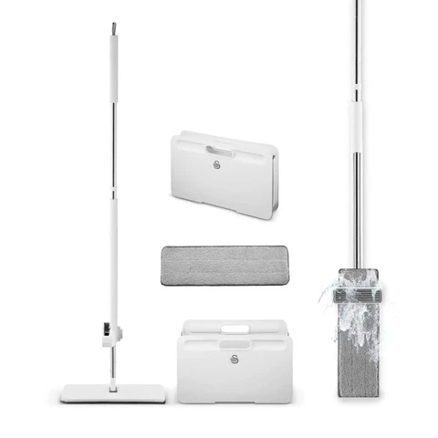 Swan Elevate Self-Wringing Flat Mop and Folding Bucket Set, White