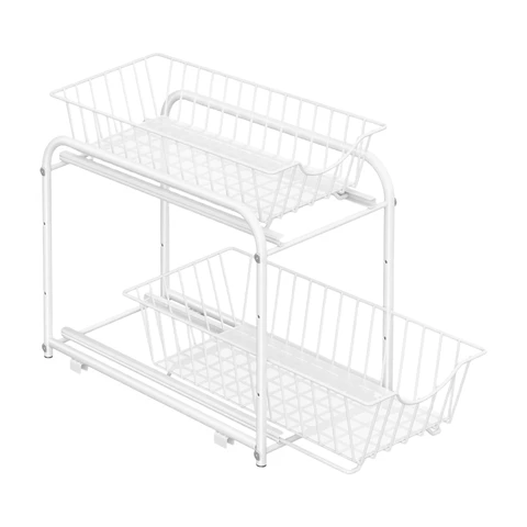 SONGMICS Küchenregal 2 Etagen, stapelbar und erweiterbar mit Metallkorb, mattweiß KCS017W01V1