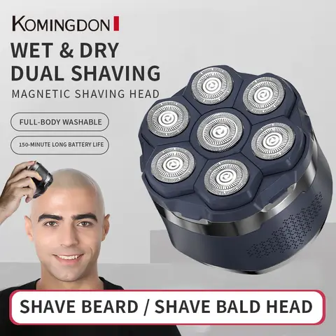 Komingdon [Electric Bald Clipper] Cordless 6D Men's Electric Bald Head Clipper with LED Display - 6 Floating Blades, Rechargeable, Perfect for Short Hair & Travel bule