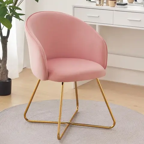 Hellove Dressing Table Chair with Gold Metal Legs, Velvet Pink Comfy Dressing Table Chair, Simple Modern Armchair with Armrests Back, Armchair, Makeup Upholstered Chair for Vanity, Living Room