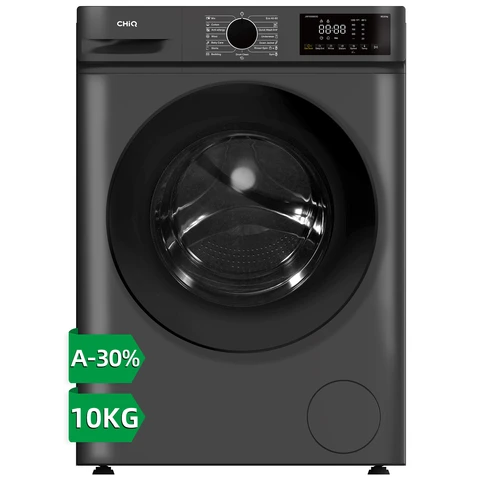 【Vakantiegeld Deal】CHiQ 10 kg frontlader wasmachine, donkergrijs, energieklasse A-30%, grote trommel 530 mm, 1400 toeren, 16 programma's, stoomwassen & 1-Touch Smart Wash JW105883G