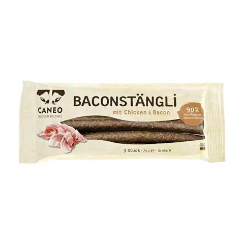 Caneo Baconstängli Hundewürstchen – Hoher Fleischanteil & Natürlich – Unterstützt Verdauung & Vitalität – Für ausgewachsene Hunde – 70g