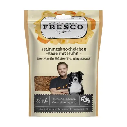 FRESCO Dog Trainingsknöchelchen mit Käse & Geflügel, 150g – Natürlicher Protein-Snack