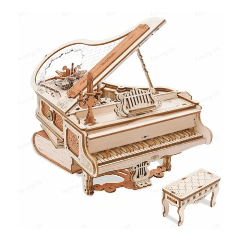 Robotime ROKR Magic Piano 3D Wooden Puzzle Building Toys 14 x 17 x 16.7cm 1pc,Home decoration, bookshelf decoration,Craft Gifts for Adults and Teens,Educational toys