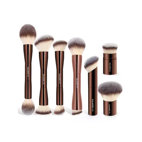 MAANGE Lot de 7 pinceaux à maquillage en aluminium de qualité professionnelle avec pochette de rangement