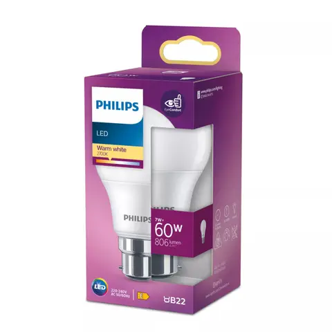 Philips Light Bulb LED Globe Frosted Bayonet B22 Warm White 60W Non-Dimmable