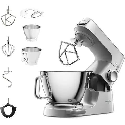 Kenwood Titanium Chef Baker KVC85.004SI Küchenmaschine mit integrierter Waage, inklusive 4-teiliger Teigset, 5-Liter- und 3,5-Liter-Rührschüssel, kontinuierliche Geschwindigkeitsregelung, 1200 W, Silber