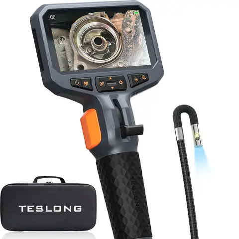 Teslong TD450S Articulating 8.5mm dual lens Inspection Camera, 4.5'' IPS Two-Way Inspection Camera with Articulated Probe, Flexible Borescope with Light for Wall/Automotive/Engine Inspect (1.55M/8.5mm)