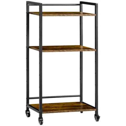 Homcom Storage Trolley Industrial 3 Shelves Rustic Brown/Black