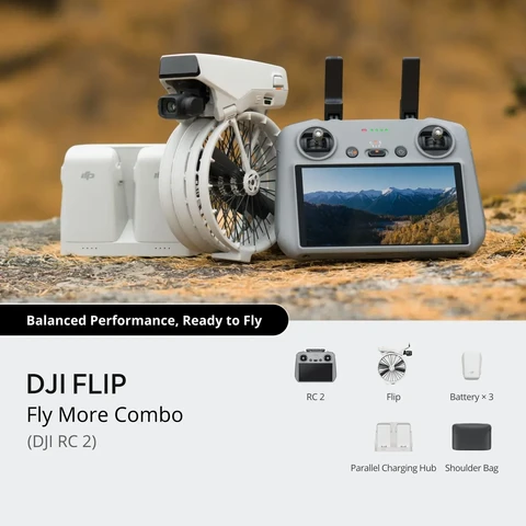 Combo DJI Flip Fly More avec émetteur-récepteur RC 2 écran, drone avec caméra 4K UHD pour adultes, décollage au creux de la main, retour automatique, vol intelligent, 3 batteries pour 93 minutes de vol.