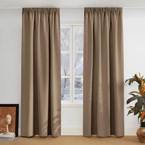 PONY DANCE Blackout Curtains with Pencil Pleat, 2 Panels W140 x L245cm(W55 x L96inch), Cappuccino