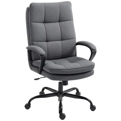 HOMCOM Executive Office Chair, Fabric Computer Desk Chair with Dual-Layer Padding, High Back, Silent Swivel Wheels, Armrest, Height Adjustable, Tilt Function for Home, Charcoal Grey