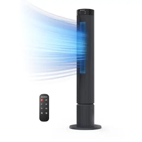 Airmate ultraleiser Turmventilator, Turbo-Luftzirkulationsventilator, 65° Weitoszillation, 11,89m Fernluftzufuhr, bürstenloser DC-Motor, 12 Windstufen, 3 Modi & 12H-Timer, schlanker Standventilator mit Fernbedienung für Schlafzimmer Büro
