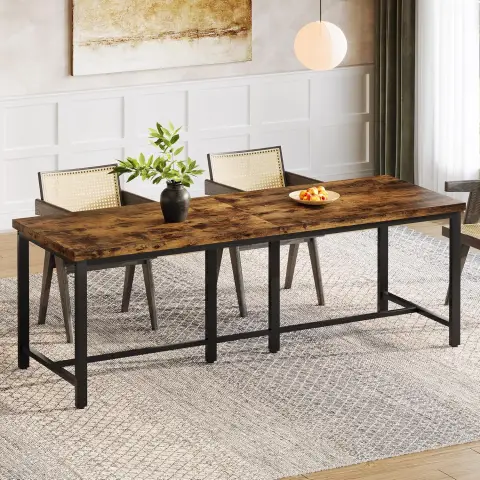 Tribesigns 200 cm langer Esstisch für 6-8 Personen, großer rechteckiger Industrie-Esstisch aus Holz, rustikaler Esstisch mit stabilen Metallbeinen (Rustik braun)