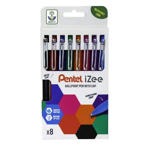 Pentel iZee Ballpoint 1.0mm Assorted Colours Pack of 8