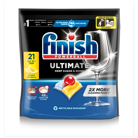 Finish Ultimate Deep Clean & Shine Dishwasher Tablets, Lemon, 21 Tabs