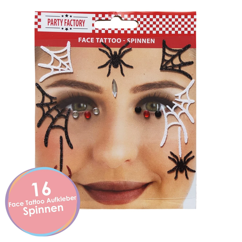 Face Tattoo Spinnen, temporäres Glitter Gesichtstattoo für Motto Party, Halloween & Karneval, Kinder & Erwachsene
