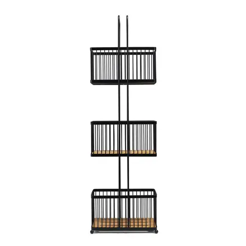Croydex Three Tier Storage Caddy - Black & Bamboo, Freestanding Bathroom Storage 