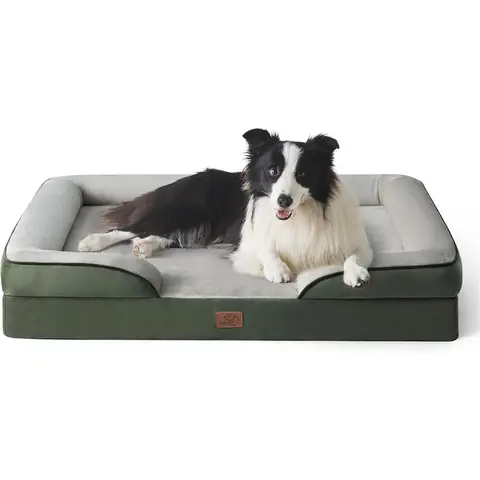 BEDSUREOrthopädischesHundebett，ErgonomischesHundesofa，89x63cm，HundecouchmitEierkartonschaumfürmittelgroßeHunde，Waschbar，Rutschfest，Tannengrün