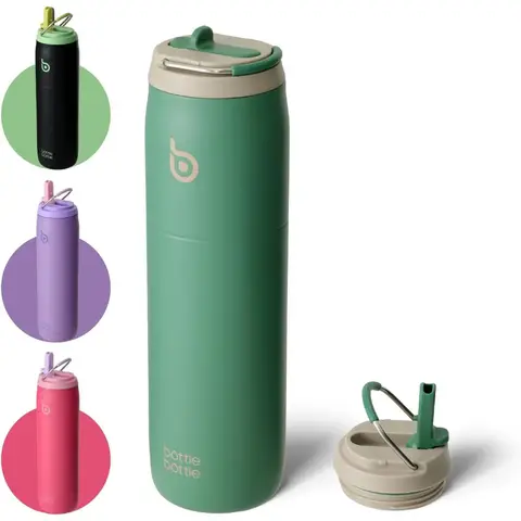 Bottle Bottle Gourde isotherme en acier inoxydable avec paille et poignée 946 ml - Vert forêt