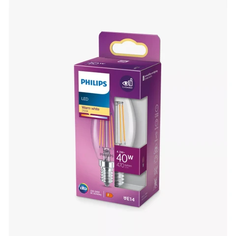 Philips Light Bulb LED Candle Filament Screw E14 Warm White 40W Non-Dimmable