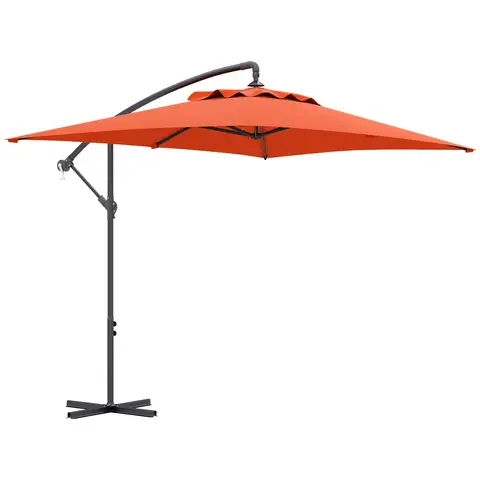 Outsunny 3x2m Cantilever Parasol with Cross Base, Banana Parasol with Crank Handle and 6 Ribs, Rectangular Patio Umbrella for Outdoor Pool, Garden, Balcony, Orange
