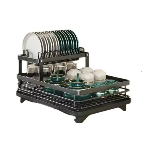 Evershine Kitchen Storage Rack Adjustable Carbon steel Double Layer Household Drain Rack Black Double Adjustable