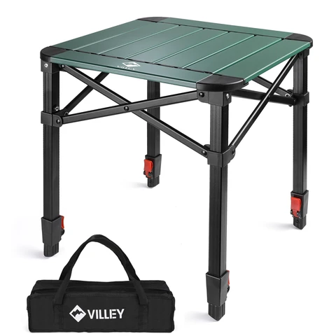 VILLEY Camping Table Folding, Small Lightweight Roll Up Aluminum Camp Table with Carry Bag, Adjustable Height Portable Outdoor Table for Picnic, Beach, Hiking, Fishing, Cooking