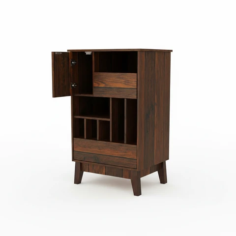 Caldion Kommode mit Flaschenfächern und Türfach, dunkles Holz, MDF, 80×50×40 cm