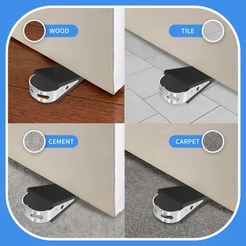 FLORA GUARD 4 Pack Door Wedge Rubber - Heavy Duty Door Stops, Non-Scratching, Non-Slip Door Stopper with 4 Stainless Steel Holders