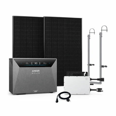Anker SOLIX Solarbank 4 Pro Bundle mit SKYWORTH Solar-Kit, 2 × 450 W Solarpanels, 800 W Mikroinverter und Montagesystem
