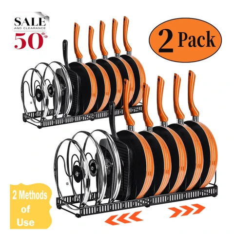 Werseon 2er Pack erweiterbares Topfdeckel-Regal-Organizer, Pfannen-Organizer-Regal, Töpfe- und Pfannen-Organizer-Regal Kochgeschirr-Set-Organizer