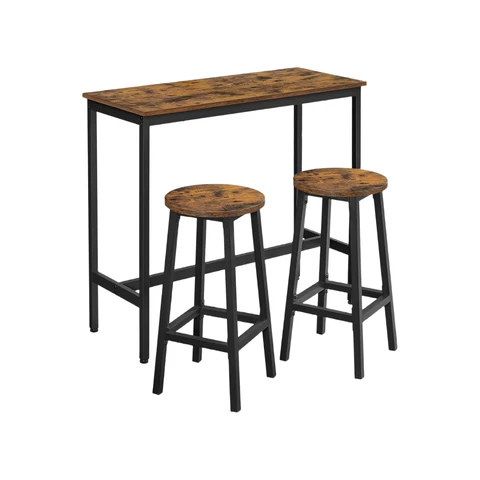 VASAGLE Esstisch-Set, Theke und Hocker, Frühstückstheke mit 2 runden Barhockern, Industrie-Stahlrahmen, rustikales Braun und Tintenschwarz