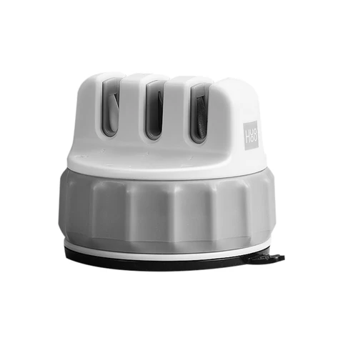 Huohou Knife Sharpener with Strong Suction Base – 3-Stage Sharpening System for Kitchen Knives, ABS Body, One-Hand Operation, Non-Slip Design, Compact & Easy to Store