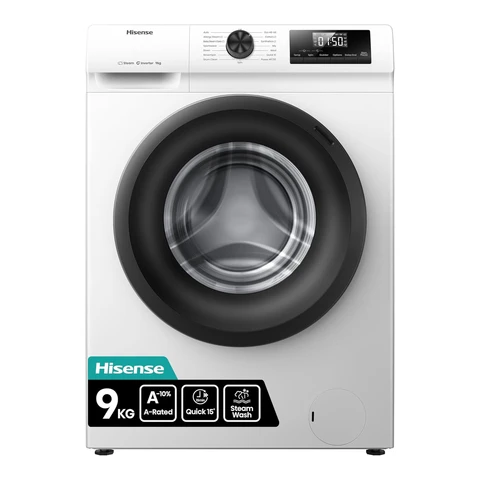 Hisense 1 Series Washing Machine - 9kg, 1400rpm, Freestanding, White, A Rated, WF1Q9041BW