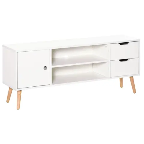 HOMCOM TV Unit Scandi 2 Drawers White/Oak Effect L:120cm