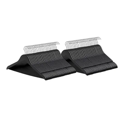 SONGMICSHOME  Solid Wood Hanger, Set of 50, with Shoulder Grooves, for Suits, Shirts, Coats, Black and Silver