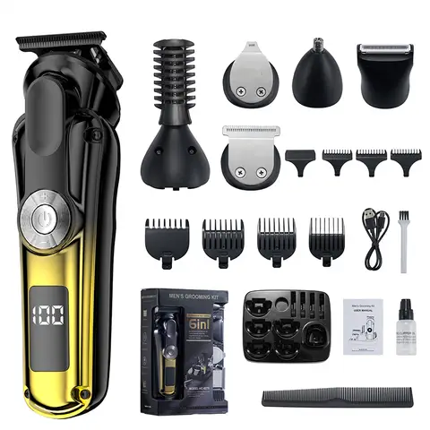 Komingdon Beard Trimmer For Men, All-in-One Men's Hair Clipper Hair Trimmer, Mustache Body Nose Ear Facial Cutting Shaver, Electric Razor Grooming Kit, USB Rechargeable  Cordless & Led Display, Holiday Gift For Him Father's Day Gift yellow