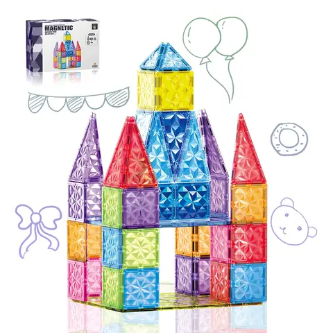 XINQIYUAN Bildungstoys magnetic tiles magnetspielzeug magnetkugeln kinder 7,5 cm Diamant-Oberfläche Magnetische Konstruktionsfliesen, 40 Stück (2)