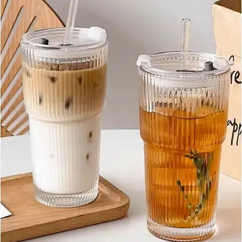 Tasse en verre avec paille de 600 ml, lot de 2
